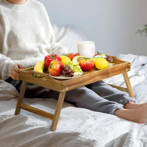 Plateau de lit pliable en bois massif, table à manger pour hôtel, café ou thé - Product Image 1