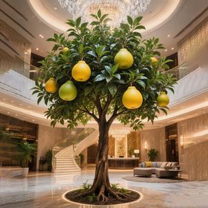 ต้นส้มโอเทียมสีเขียวเหมือนจริงผลไม้สีเหลืองใบไม้เขียวชอุ่มสำหรับตกแต่งสวนในบ้าน - Product Image 4