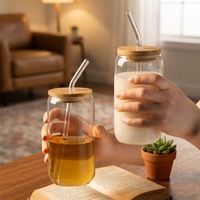 Grands gobelets en verre avec paille et couvercle, compatibles lave-vaisselle et micro-ondes, design moderne et portable, pour usage unisexe, idéal pour les fêtes, la maison et les mariages