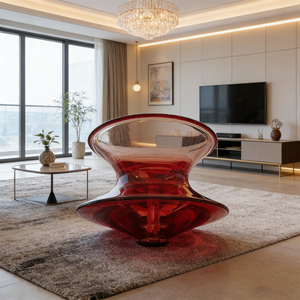 Fauteuil pivotant moderne rouge transparent en acrylique et polycarbonate pour salon - Product Image 2