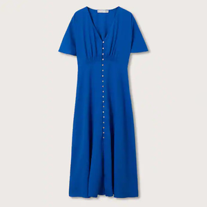 Abito blu abbottonato in <span class=keywords><strong>misto</strong></span> <span class=keywords><strong>lino</strong></span> blu <span class=keywords><strong>abiti</strong></span> da donna eleganti <span class=keywords><strong>abiti</strong></span> Casual - Product Image 1