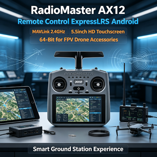 RadioMaster AX12 Remote Control ExpressLRS Android MAVLink 2.4GHz 5.5inch HD Touchscreen 64-Bit for FPV Drone Accessories
