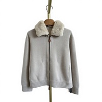Pull cardigan en cachemire vintage d'automne LP Consaini avec col en fourrure de lapin amovible à capuche, fermeture éclair en laine tricotée