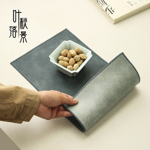 Chinese Style Leather Tea Mat Double Sided Waterproof Heat Insulating Table Runner For Home Use - Product Image 2