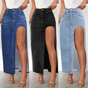 2024 Women jeans bodycon denim skirt long pencil jean skirts maxi slit skirt denim for ladies