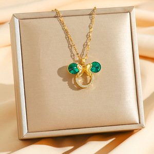 Collar de mujer de diamante de acero inoxidable sin decoloración al por mayor, collares con colgante de ratón de moda de clavícula elegante de lujo - Product Image 6