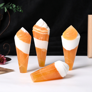 Nouveau produit : Sculpture de crème glacée en pierre précieuse naturelle, calcite jaune, pour la décoration - Product Image 4