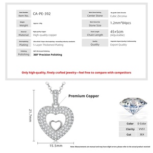 Joyería al por Mayor, Collares con Colgante de Corazón de Doble Capa, Huecos, en Forma de Corazón, de Cobre Chapado en Oro de 14k con Circonita, para Mujer - Product Image 2