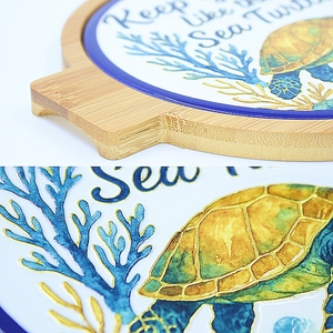 Sous-plat promotionnel en céramique avec base en bambou, double poignée, résistant à la chaleur, imprimé en 3D, pour casseroles et poêles - Product Image 3