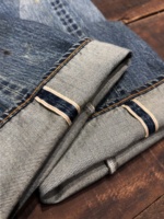 Jean vintage utilitaire pour homme de haute qualité, coupe droite, en denim selvedge, effet usé, déchiré, avec rivets et cristaux, marque privée