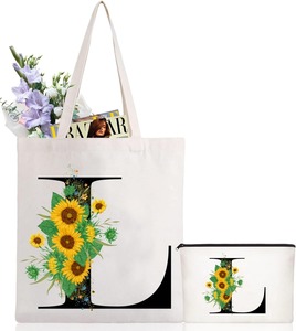 Mua sắm túi với vai cho phụ nữ giáo viên giáng sinh nhật tùy chỉnh Hoa Chủ đề bông vải thiết kế mới Vai Tote Túi - Product Image 3