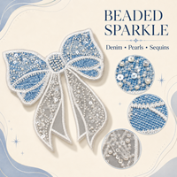 Applique 3D en jean bleu avec nœud, perles, perles de rocaille et paillettes, broderie à coudre pour la décoration de vêtements, robes, vestes et sacs