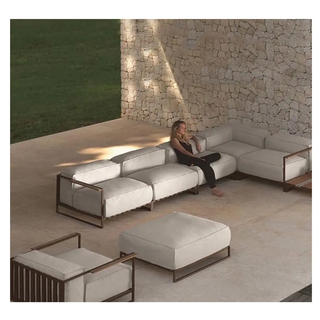 Juego de Patio de Metal nórdico moderno, muebles de jardín de exterior de hierro fundido tradicional con sofá de jardín de mimbre Firepit para hoteles