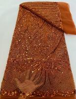 Tissus de Dentelle Perlée à Paillettes HFX Nigéria 2025 de Haute Qualité, Dentelle Délicate, Matière de Mariée Nigériane pour Robes de Fête de Mariage 5222