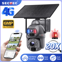 Caméra solaire SECTEC 10W à double objectif, zoom 20x, 6MP, 3K, 4G, extérieure, IP66, boîtier métallique, caméra PTZ, détection humaine, sécurité, caméra de surveillance CCTV