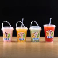 Vente chaude 16oz 24oz 32oz Conteneur de fruits jetable seau transparent tasses seau à boisson en plastique avec couvercle