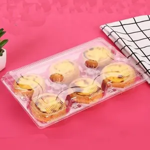 6个蛋挞盒烘焙包装一次性透明酥蛋糕盒