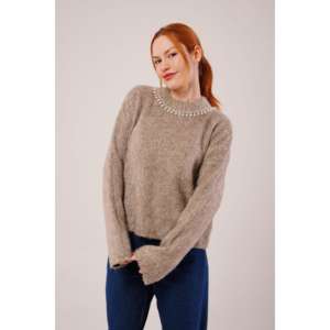 Suéter de visón suave al por mayor, color piedra, manga larga, informal para mujer, tejido antipilling - Product Image 4