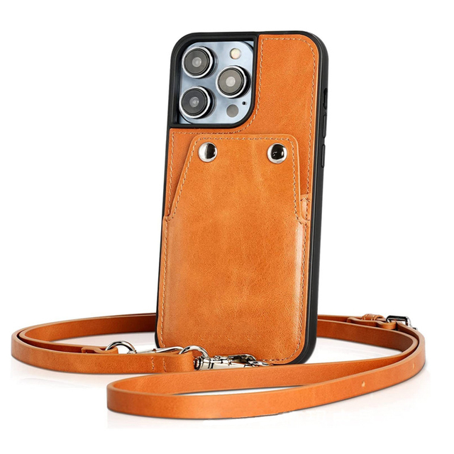 Luxury Crossbody Genuine Leather Wallet Credit Card Slot Purse Mobile Phone Case with Customized Color Available for iPhone