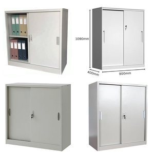 Modern Office Cabinet with Sliding Doors <b>Filing</b> Sideboard Storage Adjustable <b>Shelf</b> Easy Assembly Durable Metal Gray Key Lock - Product Image 4