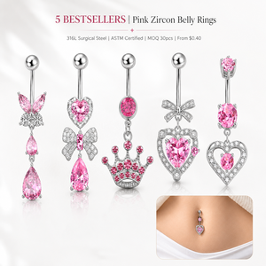 Anelli <span class=keywords><strong>per</strong></span> <span class=keywords><strong>Ombelico</strong></span> in Acciaio Inossidabile 316L con Cuore, Farfalla e Zirconi, <span class=keywords><strong>Piercing</strong></span> all'<span class=keywords><strong>Ombelico</strong></span>, Basso MOQ 30pz, Anelli <span class=keywords><strong>per</strong></span> <span class=keywords><strong>Ombelico</strong></span> ASTM all'Ingrosso - Product Image 1