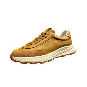 QHCCID Men's Breathable <b>Leather</b> <b>Sneakers</b> Low Heel Rubber Outsole Casual Walking Shoes - Product Image 2
