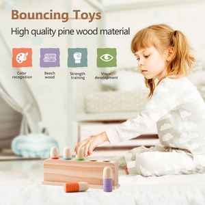 En bois pressant <span class=keywords><strong>Pop</strong></span> up Peg marionnettes poupées jouet enfant en bas âge couleur Perception musculation bois rebondissant jouet pour l'apprentissage préscolaire - Product Image 3