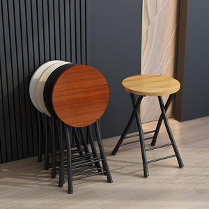 Taburete Redondo Plegable, Silla Portátil con Marco Metálico y Asiento de Madera, Mueble <span class=keywords><strong>para</strong></span> Hogar, <span class=keywords><strong>Cocina</strong></span>, Dormitorio, Espacios Pequeños, Fácil Almacenamiento - Product Image 2