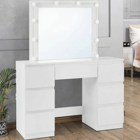 Coiffeuse blanche simple avec miroir éclairé E1 Bois d'ingénierie solide et durable pour la chambre ou la salle de bain