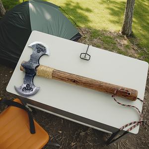 Hache à double lame Hi Dude, hache en acier au <span class=keywords><strong>carbone</strong></span>, manche en bois, longueur 400 mm, hache de futaie de qualité industrielle, 820 g, pour l'extérieur - Product Image 3