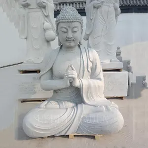 Özelleştirilmiş açık dekorasyon el oyma dini dev meditasyon buda heykelleri doğal taş oyma mermer buda heykeli
