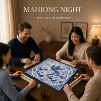 Tapis de jeu de mahjong en néoprène 3 mm, motif Phénix Bleu Lotus Art Oriental, pour la maison, les clubs, les tournois et comme cadeau