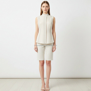 بلوزة أنيقة مخصصة بدون أكمام ومخططة للنساء، قميص مكتبي للسيدات - Product Image 3