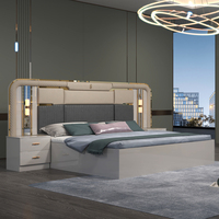 Ensemble de chambre à coucher de luxe avec lit double king size à cadre en bois, tête de lit en tissu queen size, meubles modernes en bois MDF pour chambre complète