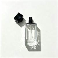 Flacon de parfum de luxe en verre transparent rectangulaire de 100 ml à fond épais, bouchon noir, flacon de parfum vide, impression de logo couleur personnalisée