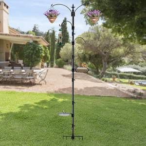 Mangeoire à oiseaux en métal TJ-026, piquet de 2,3 m avec mangeoire, abreuvoir et jardinière pour utilisation en extérieur dans le jardin - Product Image 1