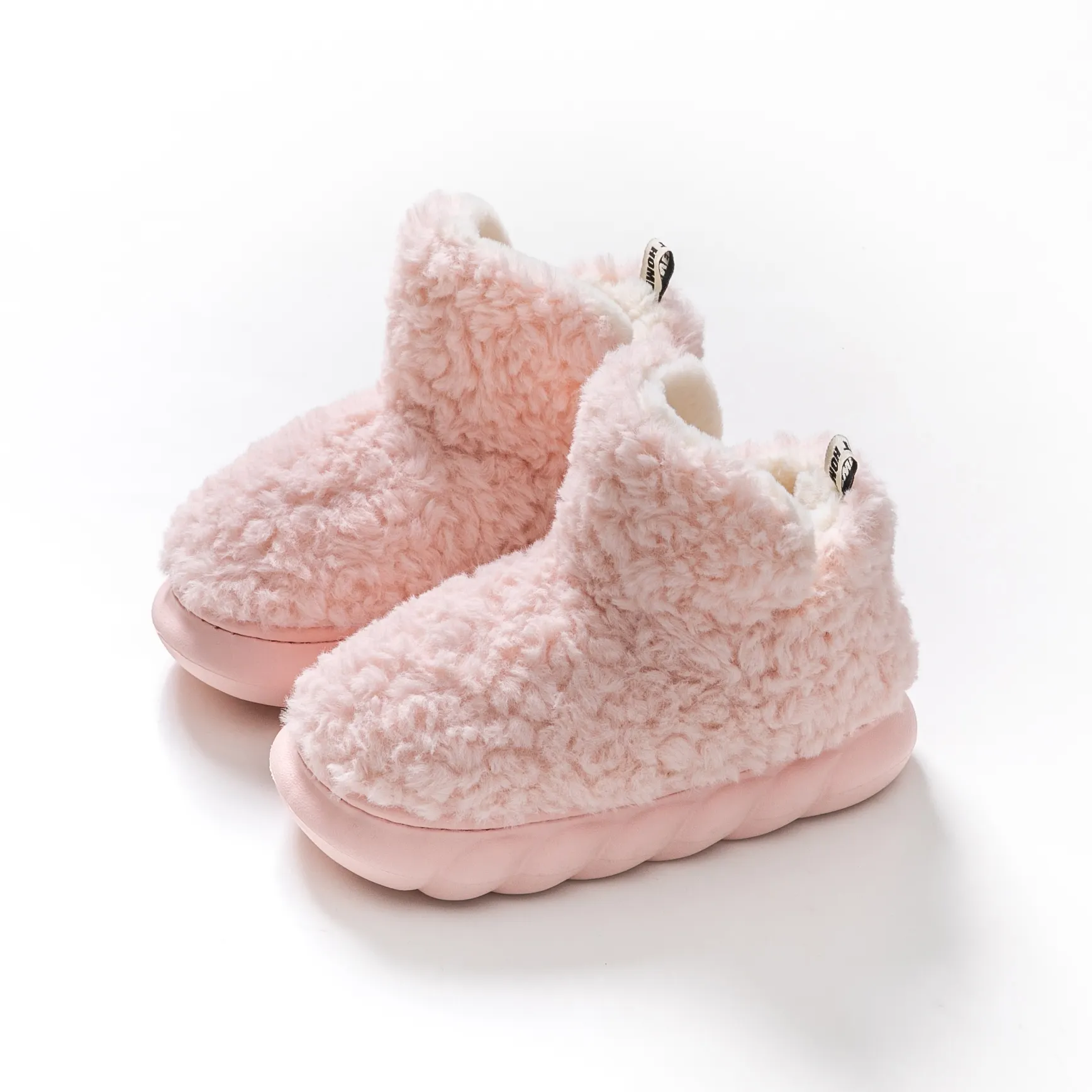 Zapatos de algodón de tacón alto de suela gruesa de felpa cálida de invierno para mujer, Zapatillas de algodón antideslizantes para el hogar interior