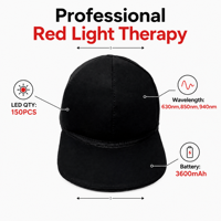 Casquette LED portable à lumière rouge 150 LED 630nm 850nm 940nm SBR Réglable avec fermeture éclair Alimentée par batterie OEM