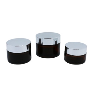 <strong>Wholesale</strong> Cosmetic Packaging 20ml 30ml 50ml <strong>Amber</strong> Glass <strong>Jar</strong> with Silver Gold Aluminum Metal Lids Black Plastic Caps in Stock - Product Image 5
