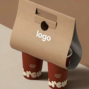 Portavasos de café para llevar personalizado de 2 tazas, plegable, de papel kraft, para vasos de <span class=keywords><strong>boba</strong></span>, para llevar café, té y bebidas calientes, de papel kraft. - Product Image 4