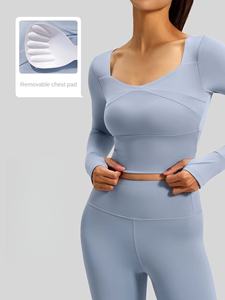 Haut de sport respirant et amincissant pour <span class=keywords><strong>femme</strong></span>, avec <span class=keywords><strong>ceinture</strong></span> intégrée, idéal pour le yoga, le fitness et la course à pied, manches trois-quarts - Product Image 4