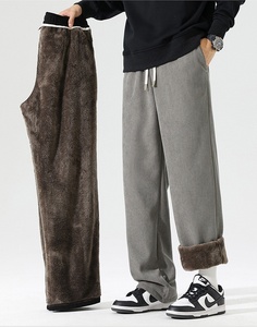 Pantalones de pana minimalistas japoneses, informales, de pierna recta, con caída fluida, forro de felpa, impermeables, térmicos, unisex, para invierno, estilo relajado. - Product Image 3