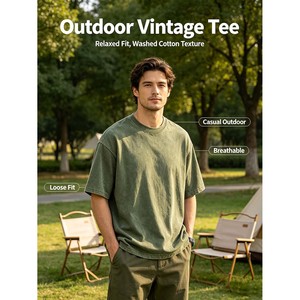 T-shirt en coton 100% de haute qualité, poids lourd, manches courtes, lavé, pour hommes, vente en gros - Product Image 2