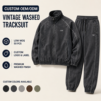 Chándal Vintage para Hombre con Logotipo Personalizado OEM, Chaqueta con Cierre y Pantalones Jogger, Lavado Ácido, Ropa Urbana, Proveedor Mayorista, Marcas de Moda