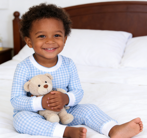 Ensemble de pyjamas en vichy bleu pour bébés garçons, mode de Pâques, vêtements de nuit pour enfants personnalisés - Product Image 3