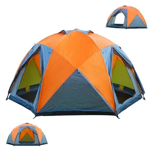 10 אנשים ידני גדול קמפינג אוהל פיברגלס מוט משפחה חיצוני עמיד למים אוהל עגול כיפת למעלה 3 דלתות 2 שכבות