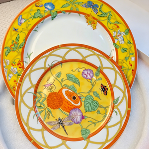 Yellow Floral Insect Print Bone China 2 Tier Cake Stand With Gold Handle Fine <b>Ceramic</b> Dessert Stand For Party Wedding - Product Image 1