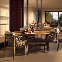 Table ronde de salle à manger d'extérieur en teck moderne avec chaise - Durable, imperméable, villa, appartement, cour, entrepôt, meubles de jardin