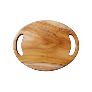 Planche à découper ronde en bois avec poignées, bloc de découpe de cuisine - Product Image 1