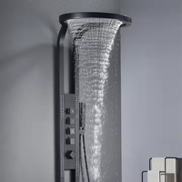 Panneau de douche Piano numérique thermostatique en laiton avec pommeau de douche pluie, jets latéraux, mitigeur mural noir pour hôtel - Ensemble de douche